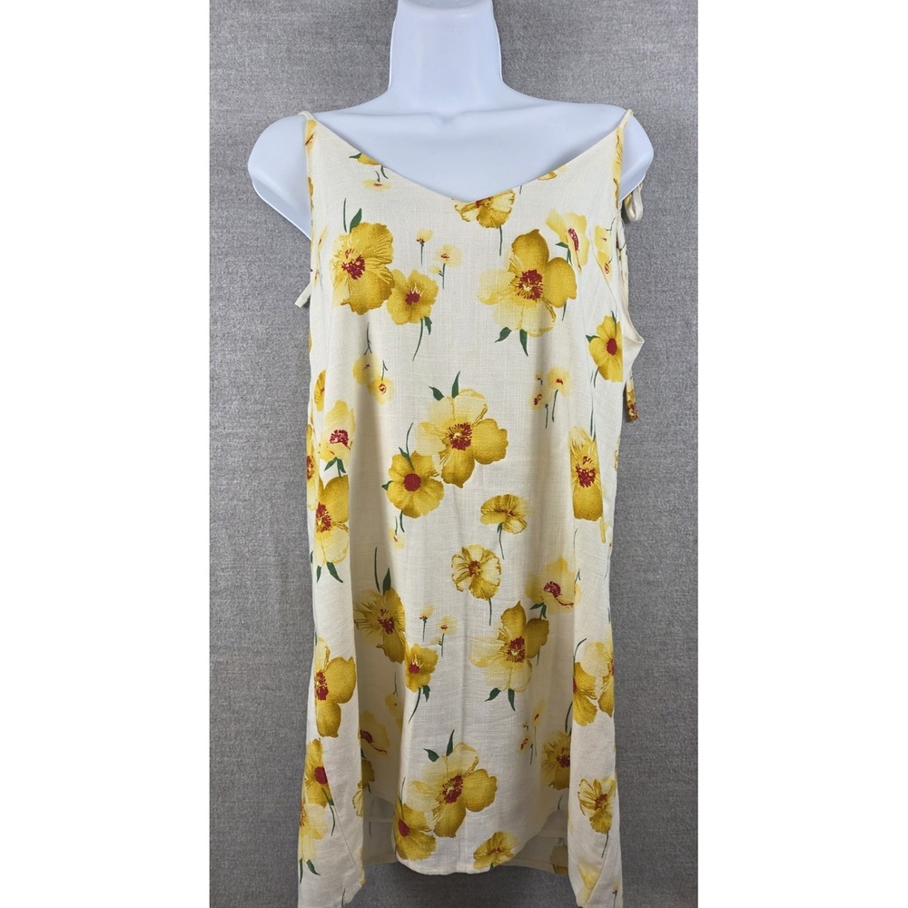 Style Rack S Tank Sheath Dress Golden Yellow Linen Blend Floral Tie Straps Lined
